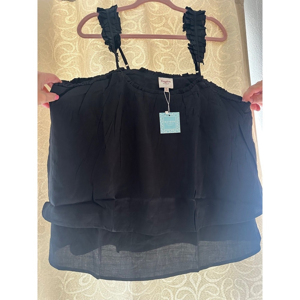 Hayden Los‎ Angeles Black Ruffle Strap Tiered Layered Tank Top 1XL NWT